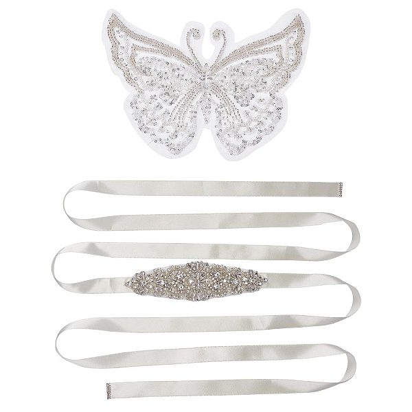 

PandaHall Gorgecraft 1Pc 3D Butterfly Polyester Computerized Embroidery Appliques for Wedding Dress, and 1Pc Bridal Belt, Mixed Color..., Multicolor