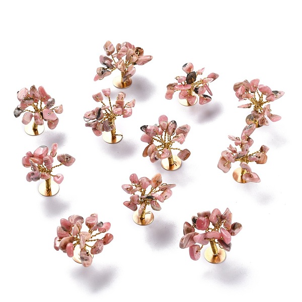 

PandaHall Natural Rhodonite Chips Display Decorations, with Golden Plated Brass Wires, Lucky Tree, 24~30x28~32x24~32mm Rhodonite Tree