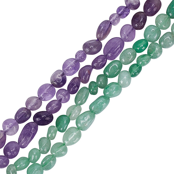 

PandaHall GOMAKERER 4 Strands 2 Styles Natural Amethyst & Green Aventurine Beads Strands, Oval, 5~12x6~9x4~7mm, Hole: 1mm, about..., Multicolor