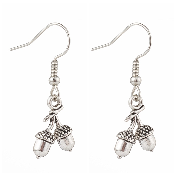 

PandaHall Tibetan Style Alloy Acorn Dangle Earrings, with Iron Earring Hooks, Antique Silver, 33mm, Pin: 0.5mm Alloy