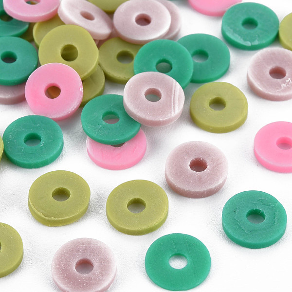 

PandaHall 4 Colors Handmade Polymer Clay Beads, Heishi Beads, Disc/Flat Round, Misty Rose & Pearl Pink & Yellow Green & Medium Sea Green...