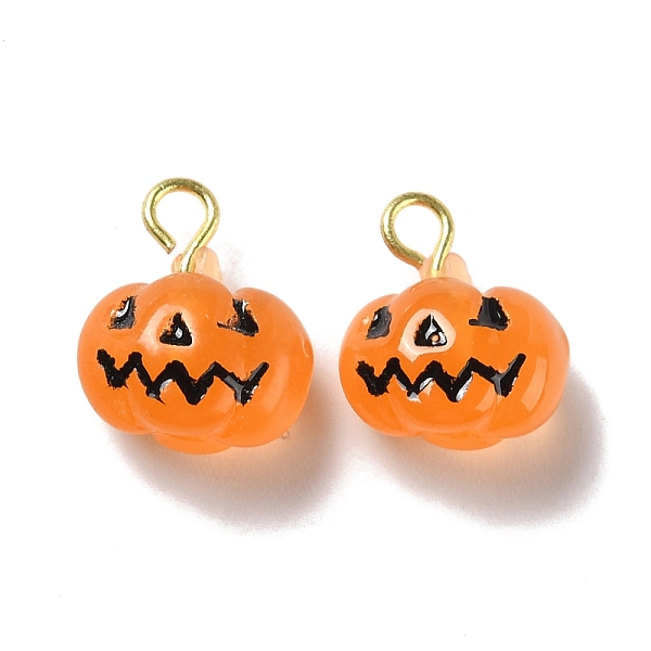 

PandaHall Halloween Pumpkin Opaque Resin Charms, with Light Gold Tone Metal Loops, Pumpkin Jack-O'-Lantern, Orange, 12x10x6mm, Hole: 1.8mm...