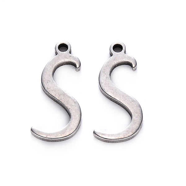 

PandaHall 201 Stainless Steel Charms, Laser Cut, Stainless Steel Color, Letter.S, 14.5x6.5x1mm, Hole: 1mm 201 Stainless Steel Letter S