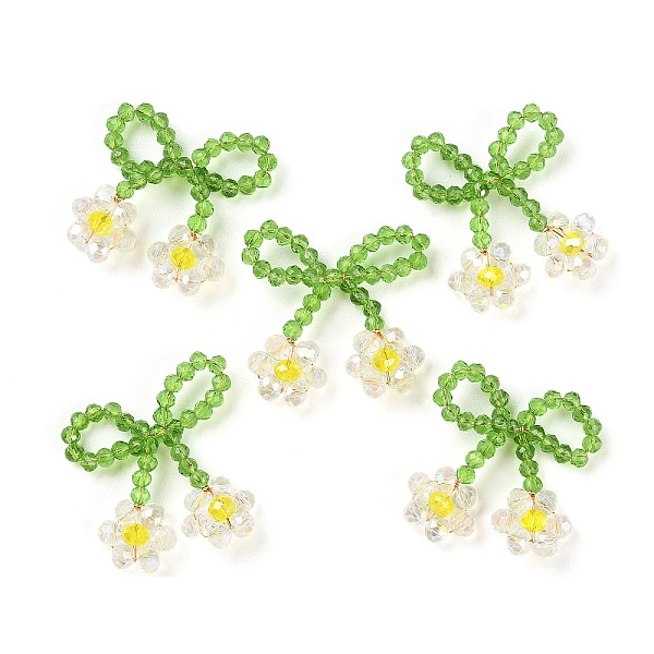 

PandaHall Glass Beaded Pendants, with Copper Wire, Bowknot with Flower Charms, Clear, 25~27x25~28x5~5.5mm, Hole: 5.5x7.5mm Glass Bowknot...
