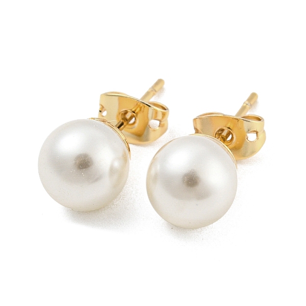 

PandaHall Brass Ear Studs, with Plastic Bead, Round, 20x8mm Brass Round