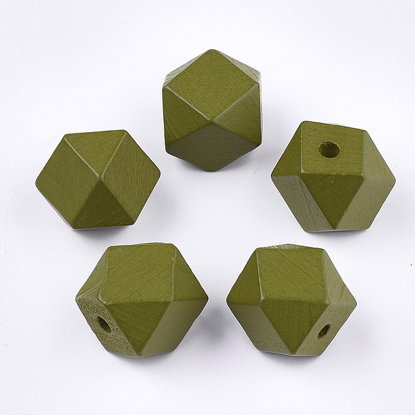 

PandaHall Painted Natural Wooden Beads, Faceted, Polygon, Olive, 15.5~16x14.5~15.5x15.5~16.5mm, Hole: 3mm Schima Wood Polygon Green