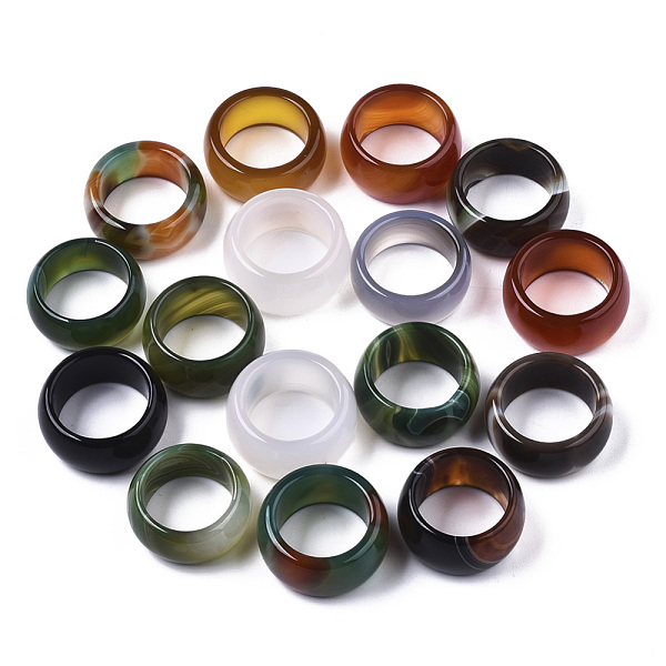

PandaHall Natural Agate Rings, Wide Band Rings, Dyed, Mixed Color, Inner Diameter: 17~20mm Natural Agate Multicolor