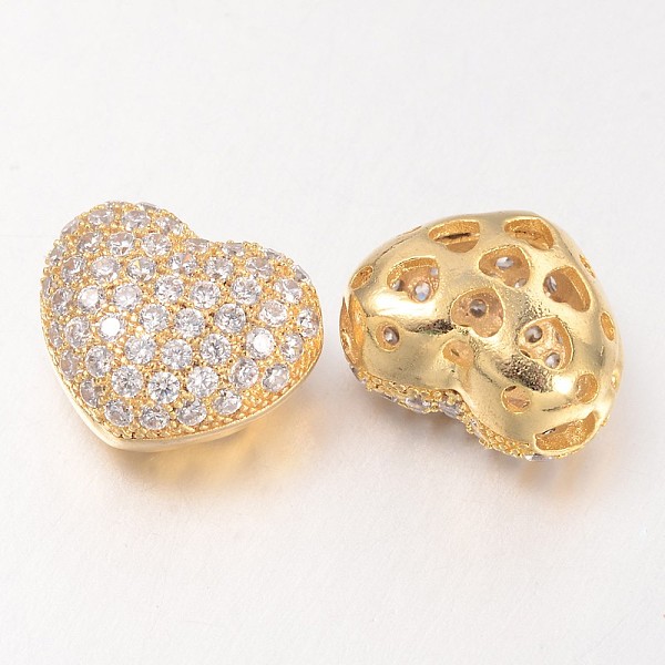 

PandaHall Hollow Heart Brass Micro Pave Cubic Zirconia Beads, Golden, 11x14x8mm, Hole: 3mm Brass+Cubic Zirconia Heart