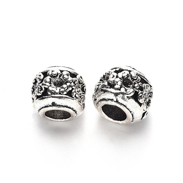

PandaHall Tibetan Style Alloy European Bead Rhinestone Settings, Large Hole Beads, Lead Free, Column with Flower, Antique Silver, Fit For...
