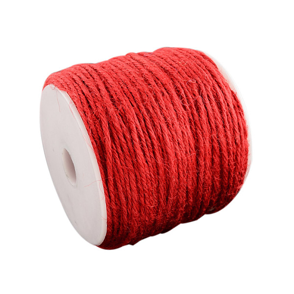 PandaHall Colored Jute Cord, Jute String, Jute Twine, 3-Ply, for Jewelry Making, Red, 2mm, about 109.36 yards(100m)/roll Jute Red
