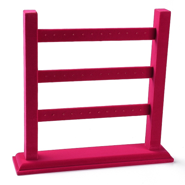 

PandaHall 3-Tier Wood Covered with Velvet Earring Display Stands, Ladder Shaped Jewelry Holder for Earrings Storage, Deep Pink...