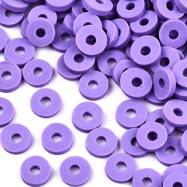 PandaHall Handmade Polymer Clay Beads, for DIY Jewelry Crafts Supplies, Disc/Flat Round, Heishi Beads, Medium Purple, 8x1mm, Hole: 2mm...