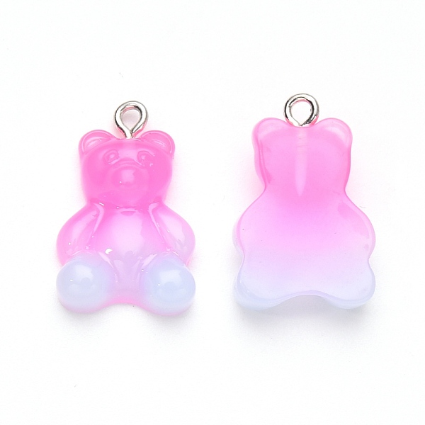 

PandaHall Gradient Color Opaque Resin Pendants, with Glitter Powder and Platinum Tone Iron Peg Bails, Bear, Deep Pink, 23.5x15x6.5mm, Hole...