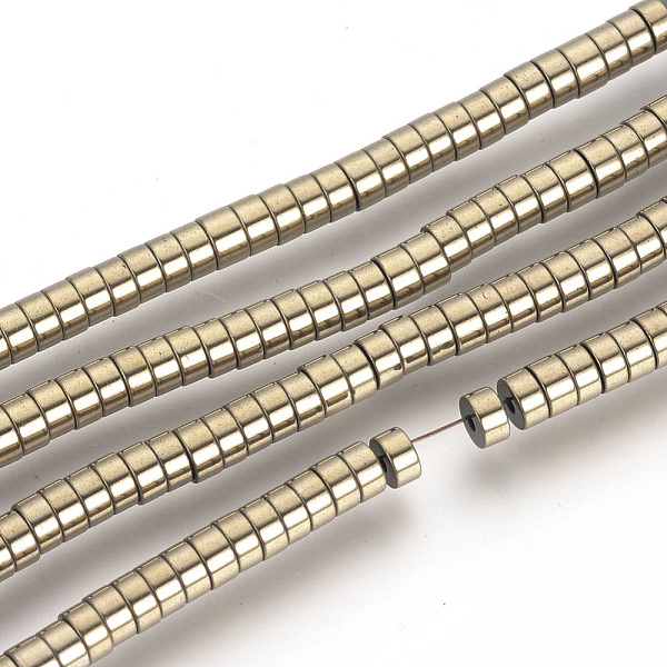 

PandaHall Electroplate Non-magnetic Synthetic Hematite Beads Spacers Strands, Heishi Beads, Flat Round/Disc, Light Gold Plated, 4x2mm, Hole...