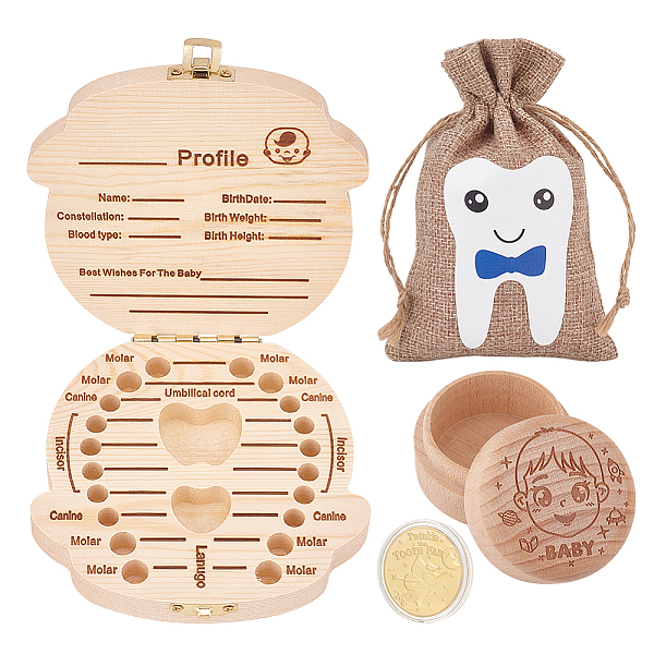 

PandaHall Wooden Baby Boy Tooth Keepsake Organizer Storage Box, Baby Girl/Boy First Lost Deciduous Teeth Collection, for Baby Shower Gifts..., Orange