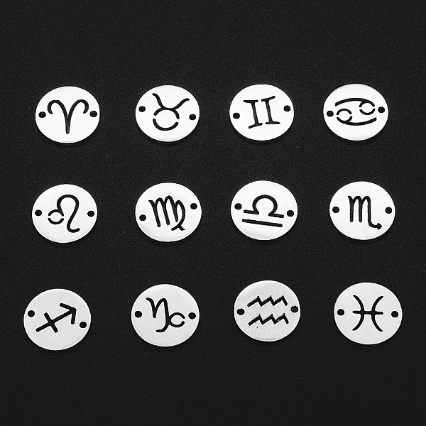 

PandaHall 2 Sets 201 Stainless Steel Connector Charms, Flat Round with 12 Constellations, Stainless Steel Color, 12x12x1mm, Hole: 1.2mm...