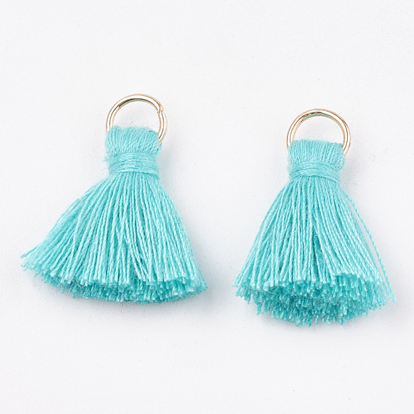

PandaHall Polycotton(Polyester Cotton) Tassel Pendant Decorations, with Iron Findings, Light Gold, Turquoise, 20~30x7~8mm, Hole: 5mm..., Green