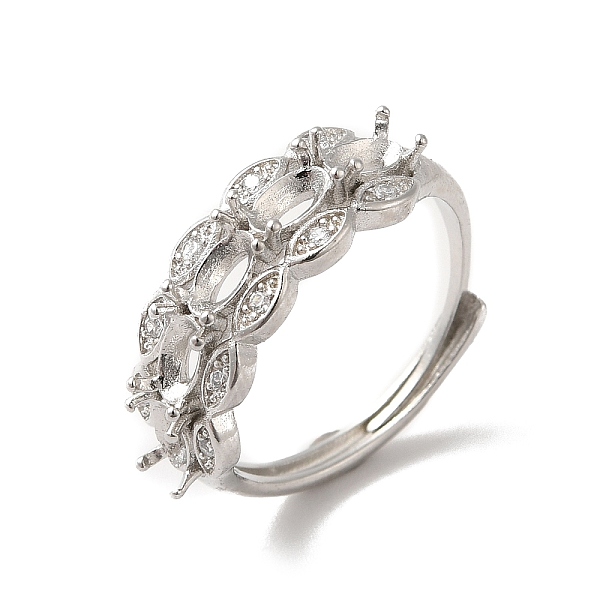 

PandaHall Adjustable Alloy Pad Ring Settings, with Clear Cubic Zirconia, Prong Ring Settings, 925 Sterling Silver Plated, Oval: Inner...