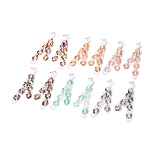 

PandaHall Acrylic Curb Chain Tassel Dangle Stud Earrings for Women, Mixed Color, 78x11x3mm, Pin: 0.7mm Acrylic Twist Multicolor