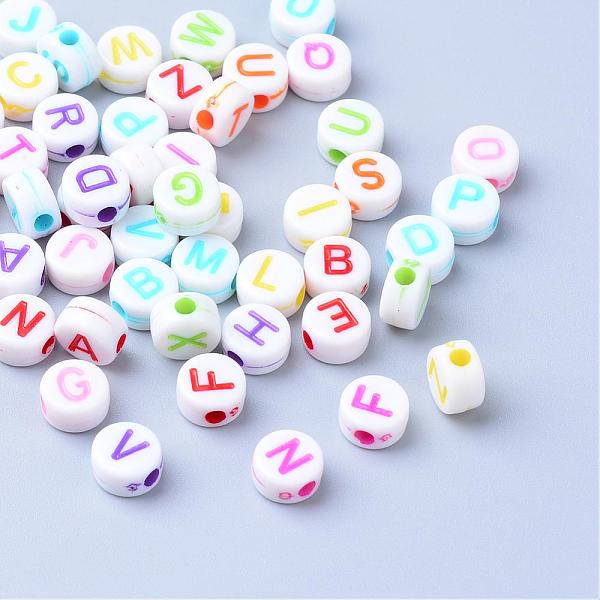 

PandaHall Craft Acrylic Horizontal Hole Letter Beads, Flat Round, Mixed Color, Letter, 6~7x3.5~4mm, Hole: 2mm, about 3600pcs/500g Acrylic..., Multicolor