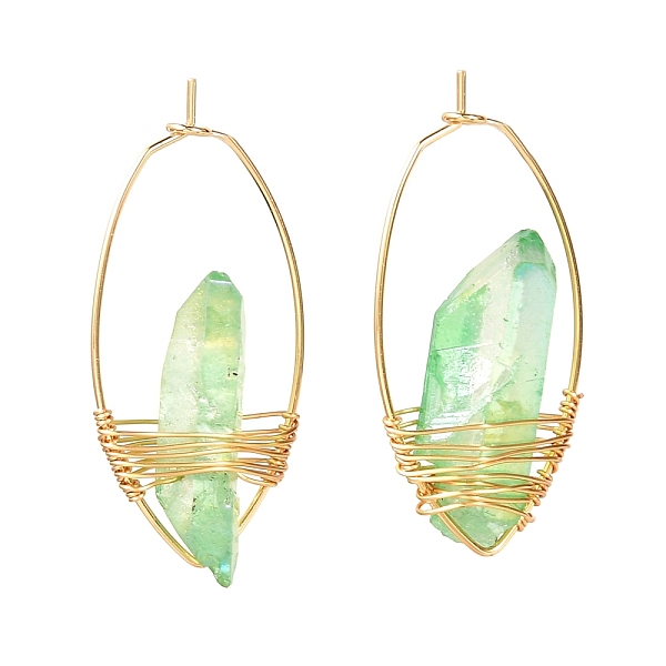 

PandaHall Electroplated Natural Quartz Wire Wrapped Earrings for Girl Women, Golden Horse Eye Shape Brass Hoop Earrings, Green...