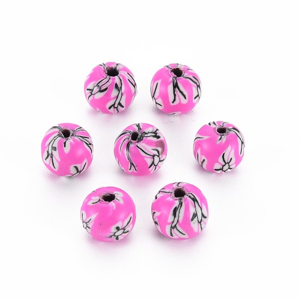 PandaHall Handmade Polymer Clay Beads, for DIY Jewelry Crafts Supplies, Round, Hot Pink, 8~9x8mm, Hole: 1.8mm Polymer Clay Round
