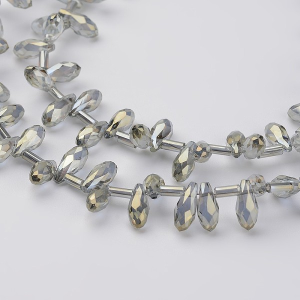 PandaHall Electroplate Glass Bead Strands, Faceted Drop, SlateGray, 9x4mm, Hole: 1mm; about 98pcs/strand, 17.3'' Glass Teardrop Gray PandaHall Electroplate Glass Bead Strands, Faceted Drop, SlateGray, 9x4mm, Hole: 1mm; about 98pcs/strand, 17.3'' Glass Teardrop Gray