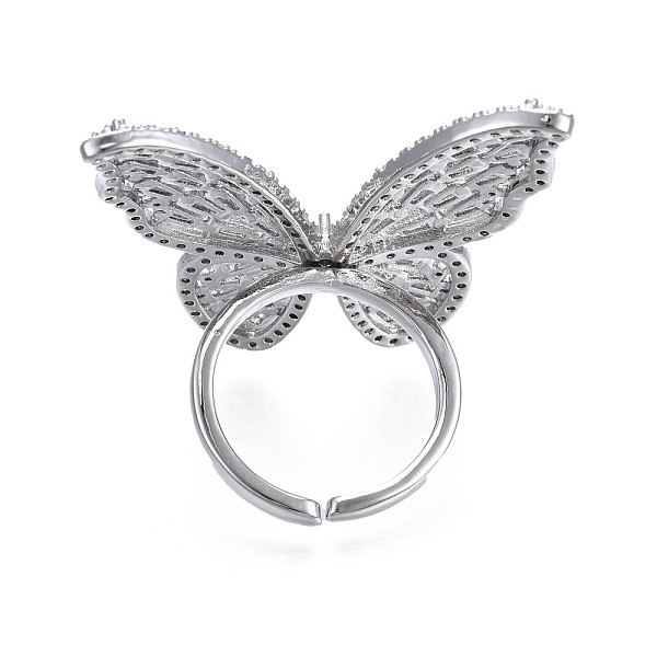 

PandaHall Cubic Zirconia Butterfly Open Cuff Rings, Real Platinum Plated Brass Chunky Wide Ring for Women, Nickel Free, Clear, US Size 7 1/2...