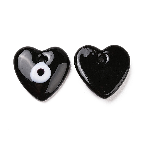 

PandaHall Handmade Evil Eye Lampwork Pendants, Heart, Black, 36x35x7.5mm, Hole: 3.5mm Lampwork Heart Black