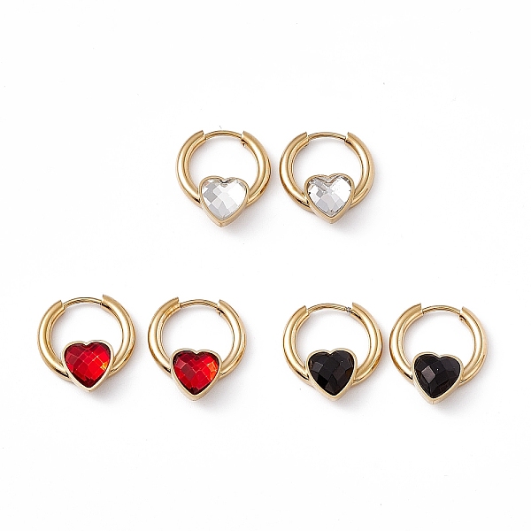 PandaHall Cubic Zirconia Heart Hoop Earrings, Golden 304 Stainless Steel Jewelry for Women, Mixed Color, 19.5x17x6mm, Pin: 1mm Cubic...