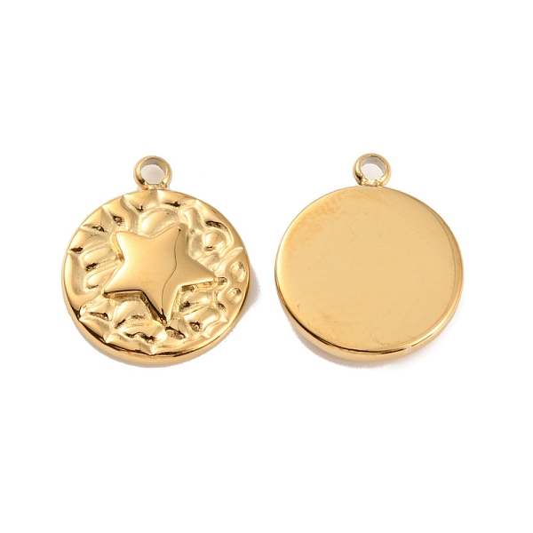 

PandaHall Ion Plating(IP) 304 Stainless Steel Pendants, Flat Round with Star Charm, Real 18K Gold Plated, 14x11.5x2mm, Hole: 1.5mm 304...