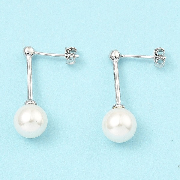 

PandaHall Shell Pearl Round Dangle Earrings, Real Platinum Plated Rhodium Plated 925 Sterling Silver Stud Earrings, Seashell Color, 24x8mm...