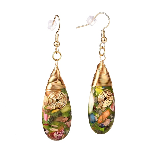 

PandaHall Natural Imperial Jasper Dangle Earrings for Girl Women, Brass Earring, Golden, 60mm, Pin: 0.6mm Imperial Jasper