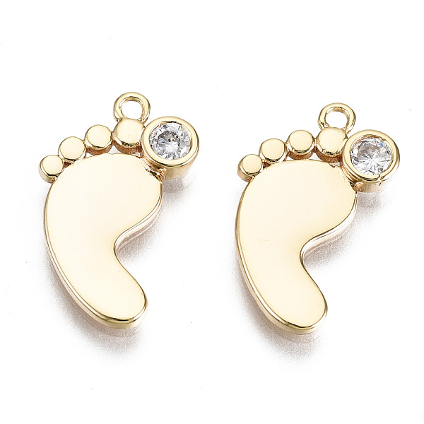 

PandaHall Brass Micro Pave Clear Cubic Zirconia Pendants, Nickel Free, Baby Footprint, Real 18K Gold Plated, 16x10x2mm, Hole: 1.2mm...