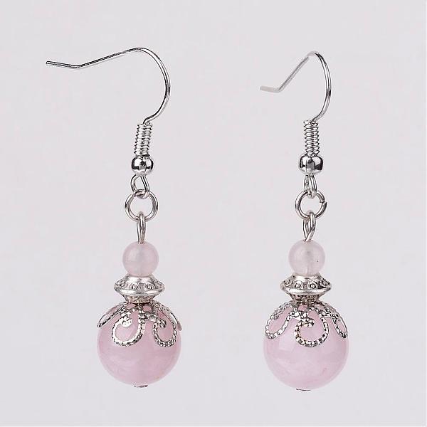 

PandaHall Natural Rose Quartz Bead Dangle Earrings, with Brass Earring Hooks, Alloy and Iron Findings, Platinum, 42mm Rose Quartz
