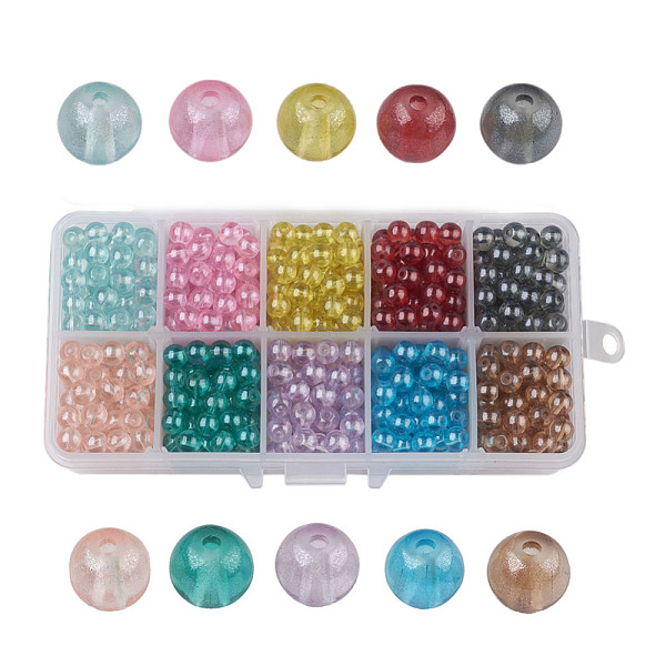

PandaHall 10 Colors Transparent Spray Painted Glass Beads, Round, Mixed Color, 6mm, Hole: 1.3~1.6mm, about 72~75pcs/compartment..., Multicolor