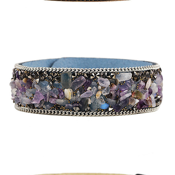 

PandaHall Flannelette Snap Bracelets, with Alloy Button and Natural Gemstone, Sky Blue, 65mm(2-1/2 inch) Natural Gemstone Blue