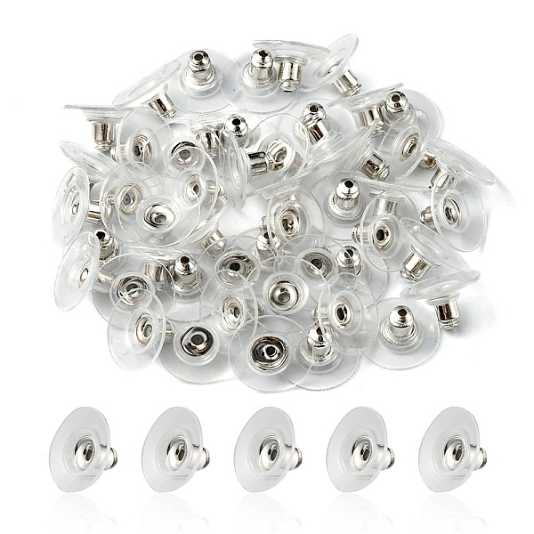 

PandaHall Brass Ear Nuts, Clutch Earring Backs with Plastic Pad, for Stablizing Heavy Post Earrings, Platinum, 11x11x6.5mm, Hole: 1mm Brass
