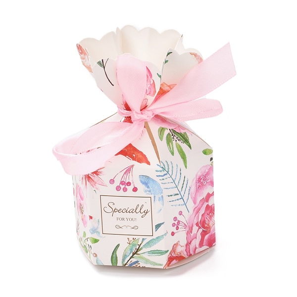 

PandaHall Paper Candy Boxes, Jewelry Candy Wedding Party Gift Packaging, with Ribbon, Hexagonal Vase, Floral Pattern, 7.25x7.2x13.1cm Paper...