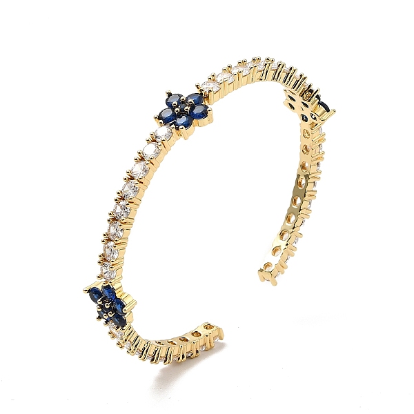 

PandaHall Cubic Zirconia Flower Open Cuff Bangles, Real 18K Gold Plated Brass Jewelry for Women, Midnight Blue, Inner Diameter: 2-1/4 inch...