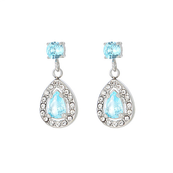 

PandaHall Cubic Zirconia Teardrop Dangle Stud Earrings, 304 Stainless Steel Drop Earrings, Light Sky Blue, 14.8x8.6mm Cubic Zirconia...