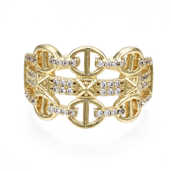 

PandaHall Brass Micro Pave Clear Cubic Zirconia Wide Band Rings, Cuff Rings, Open Rings, Nickel Free, Oval, Real 16K Gold Plated, US Size 6...