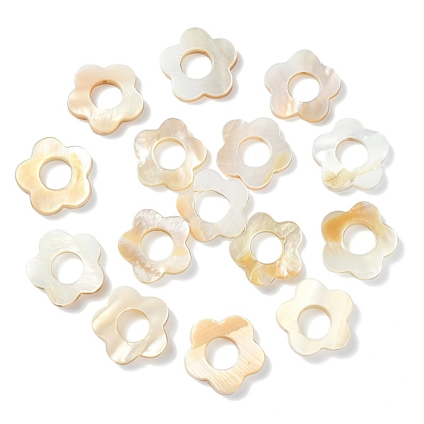 

PandaHall 30Pcs Natural Freshwater Shell Beads Frames, Dyed, Flower, Seashell Color, 15~16x15.5~16.5x3mm, Hole: 1mm Freshwater Shell Flower