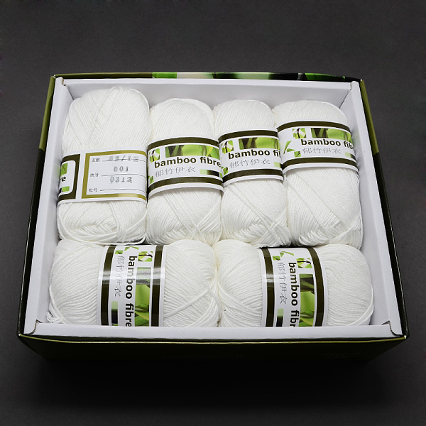 PandaHall Soft Baby Yarns, with Bamboo Fibre and Silk, White, 1mm, about 140m/roll, 50g/roll, 6rolls/box Bamboo Fiber+Silk White