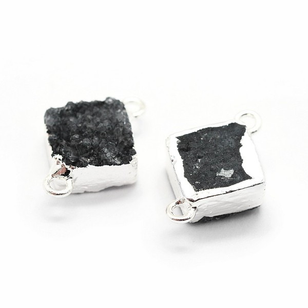

PandaHall Natural Druzy Quartz Links connectors, with Brass Findings, Square, Silver Color Plated, Black, 16~18x13~14x6~8mm, Hole: 2mm...