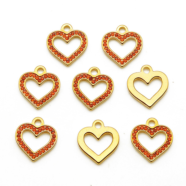 

PandaHall 201 Stainless Steel Pendants, with Hyacinth Rhinestone, Heart, Golden, 15.5x14x2mm, Hole: 2mm Stainless Steel+Rhinestone Heart Red
