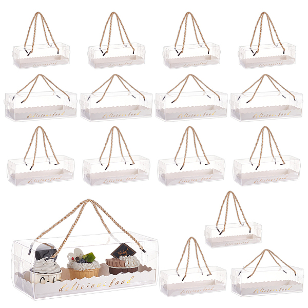 PandaHall 18 Sets 3 Styles Portable Transparent Plastic Swiss Cake Roll Sandwich Holder Box, Paper Tray & Silk Handle, Rectangle, Clear...