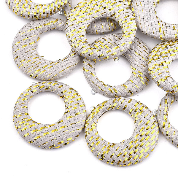 

PandaHall Handmade Raffia Woven Pendants, with Iron & Aluminum Findings and Metallic Cord, Flat Round, Platinum, Light Grey, 43.5x40.5x5mm..., Gray