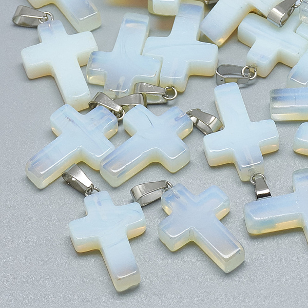 

PandaHall Opalite Pendants, with Stainless Steel Snap On Bails, Cross, 29~30x18~19x5~6mm, Hole: 6x4mm Opalite Cross