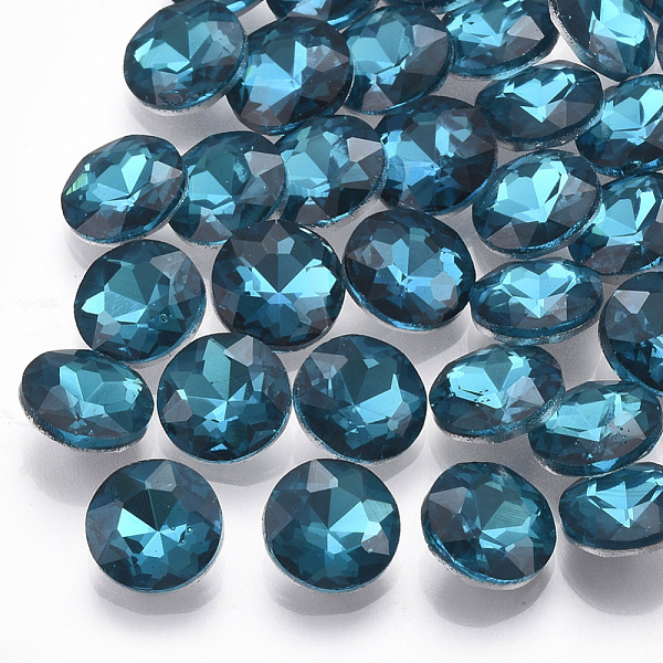 

PandaHall Pointed Back Glass Rhinestone Cabochons, Back Plated, Faceted, Flat Round, Teal, 12x4.8mm Glass Rhinestone Flat Round Cyan